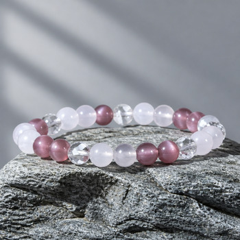 Jewellery Sets: Strawberry Quartz Rose Quartz and Crackled Quartz Pendant Bracelet and Earring Silver