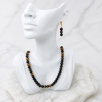 Obsidian and Tigers eye Pendant Bracelet Earring Gold