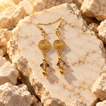Earrings: Brass and Smokey Quartz Gold