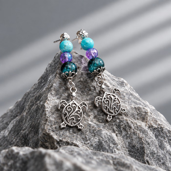 Earrings: Turquoise crackled glass and Blue Dyed Agate Silver