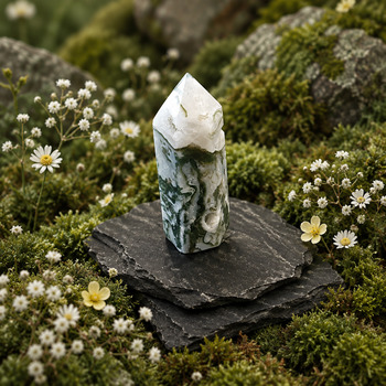 Raw Stones: Raw Moss agate Point med