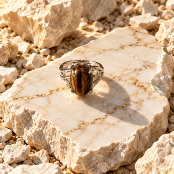 Rings: Tigers eye adjustable silver