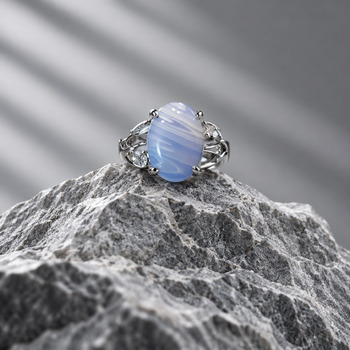 Rings: Blue Lace Agate Silver Adjustable Ring