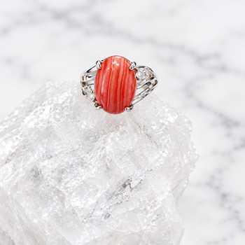 Rings: Pink Dyed Agate Silver Adjustable Ring