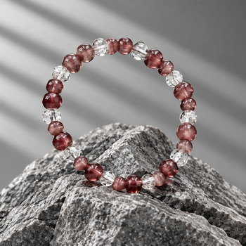Jewellery Sets: Strawberry Quartz and Crackled Quartz Gold Earring Pendant and Bracelet