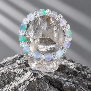 Bracelets: Faceted Square Fluorite 8mm Crackle Quartz Round 8mm Bracelet