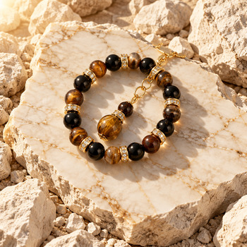 Jewellery Sets: Tigers eye and obsidian Gold Pendant earrings and Bracelet