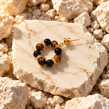 Jewellery Sets: Tigers eye and obsidian Gold Pendant earrings and Bracelet