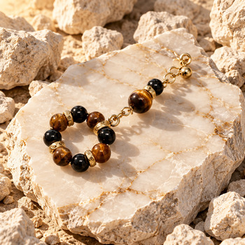 Earrings: Tigers eye and Obsidian Gold stud
