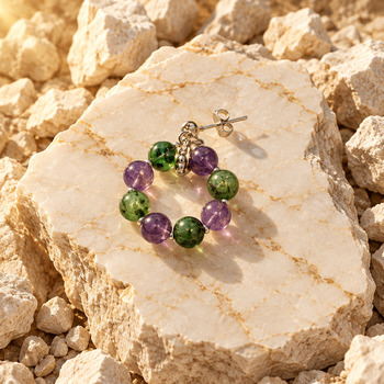 Jewellery Sets: Ruby Zoisite and Amethyst Pendant Earrings and Bracelet Silver