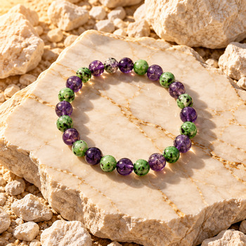 Jewellery Sets: Ruby Zoisite and Amethyst Pendant Earrings and Bracelet Silver